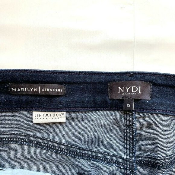 NYDJ Marilyn Straight Jeans Womens 12 Stretch Lift Tuck Technology Dark Blue NEW - Picture 5 of 12